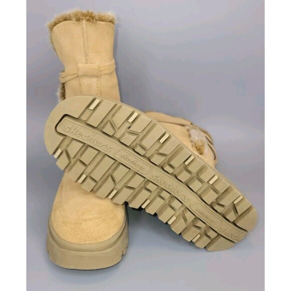 Skechers Suede Chunky Combat Boots Womens 6.5 Tan Strap Side Zip Y2K 90s Grunge - Picture 10 of 16